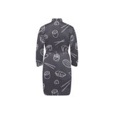 sushi pattern black background Men's Long Sleeve Belted Night Robe