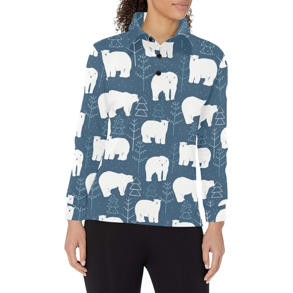 polar bear mother her child pattern Women's Long Sleeve Polo Shirt