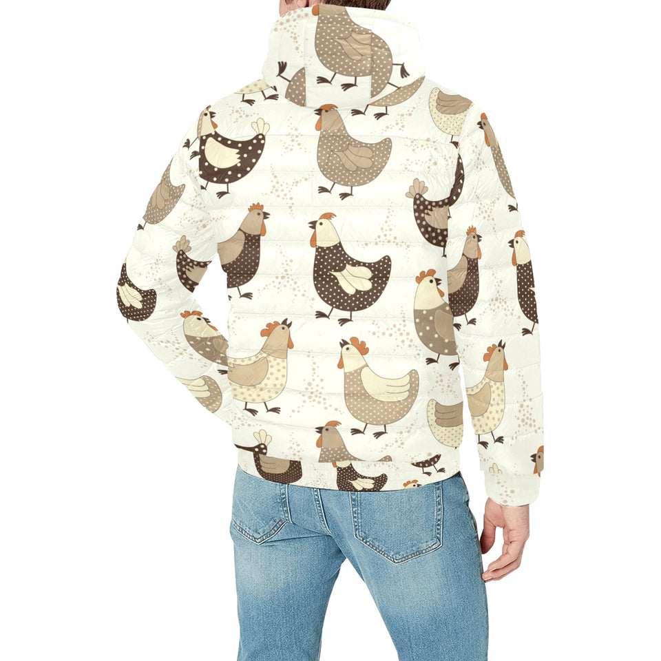 Cute rooster chicken cock Men's Padded Hooded Jacket