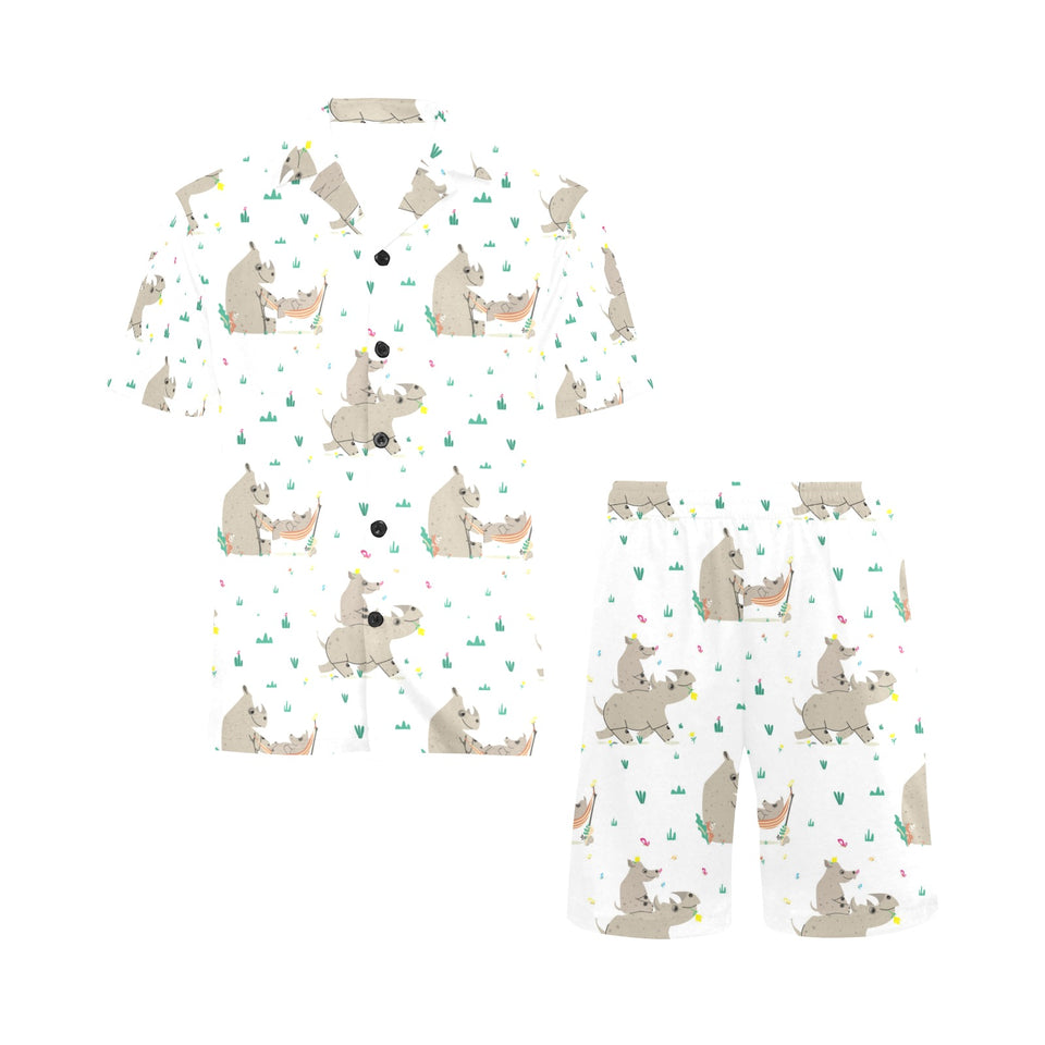 Cute Rhino pattern background Men's V-Neck Short Pajama Set