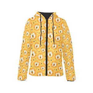 Lion Pattern Print Design 03 Women's Padded Hooded Jacket