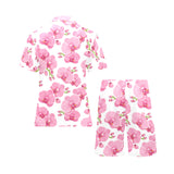 pink purple orchid pattern background Men's V-Neck Short Pajama Set