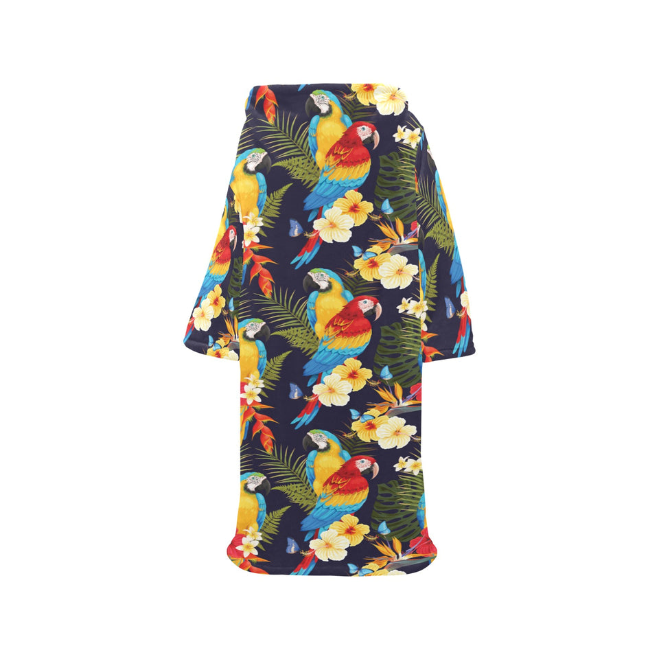Colorful parrot flower pattern Blanket Robe with Sleeves