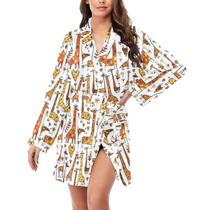 Giraffe Pattern Print Design 04 Women's Long Sleeve Belted Night Robe