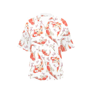 Watercolor Koi Fish Carp Fish pattern Women's All Over Print Hawaiian Shirt