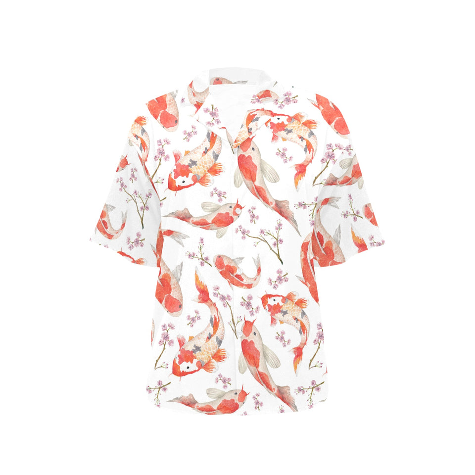 Watercolor Koi Fish Carp Fish pattern Women's All Over Print Hawaiian Shirt