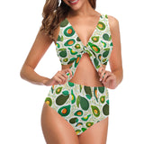 Avocado design pattern Chest Bowknot High Waisted Bikini Swimsuit