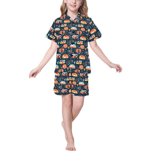 Camper Van Pattern Print Design 05 Kids' Boys' Girls' V-Neck Short Pajama Set