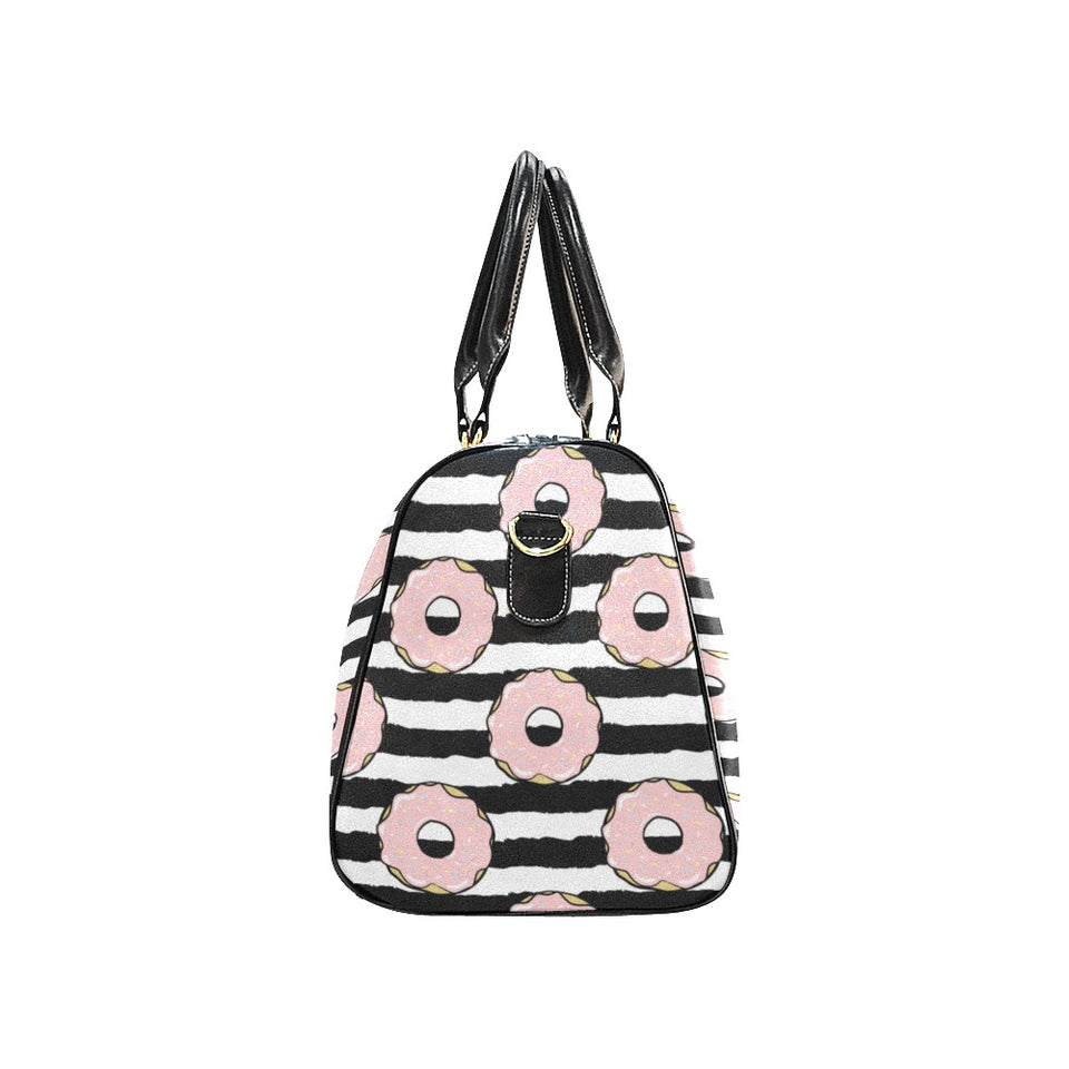 Donuts pink icing striped pattern Travel Bag