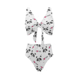 Hand Drawn faces of pandas pattern Chest Bowknot High Waisted Bikini Swimsuit