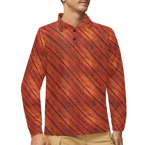 Wood Printed Pattern Print Design 03 Men's Long Sleeve Polo Shirt