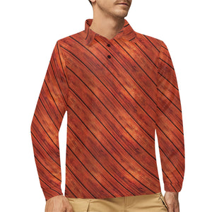 Wood Printed Pattern Print Design 03 Men's Long Sleeve Polo Shirt