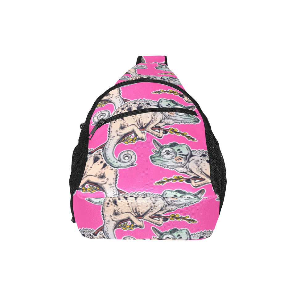 Chameleon lizard pattern pink background All Over Print Chest Bag