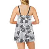 Sun Glasses Pattern Print Design 04 Chest Sexy Pleated Two Piece Swim Dress