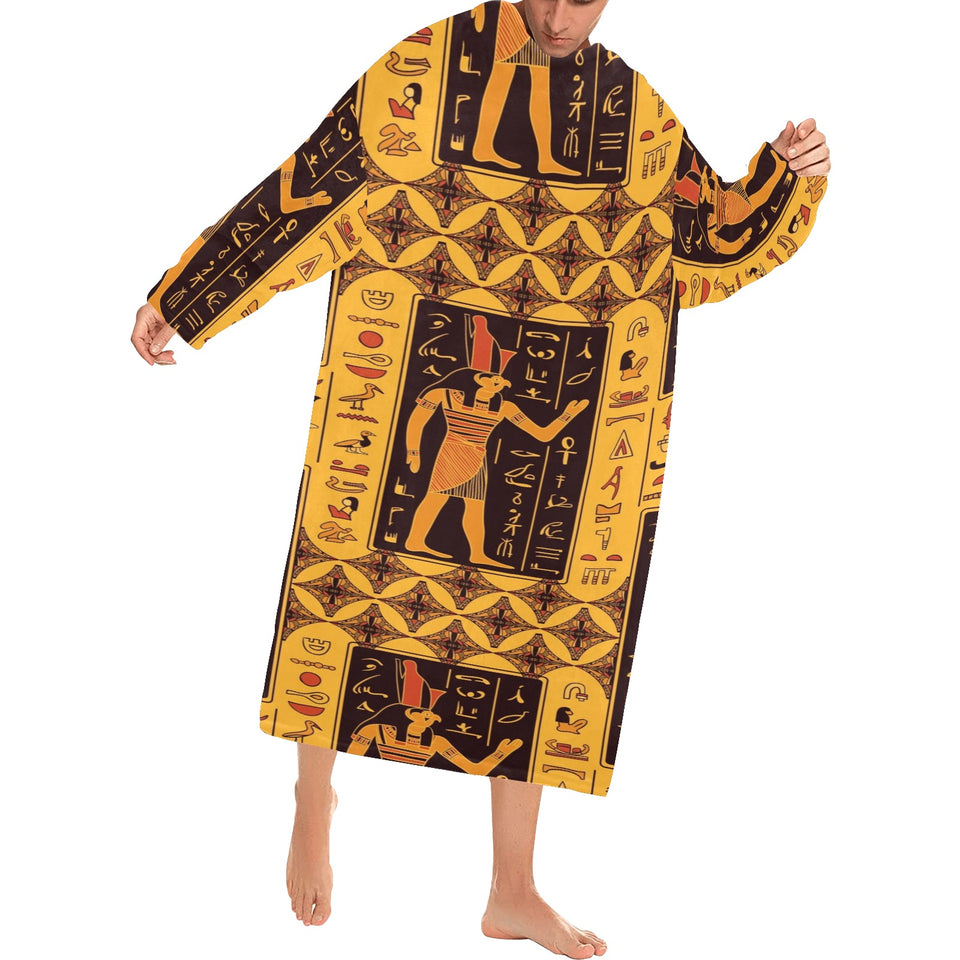 Egypt Hieroglyphics Pattern Print Design 05 Blanket Robe with Sleeves