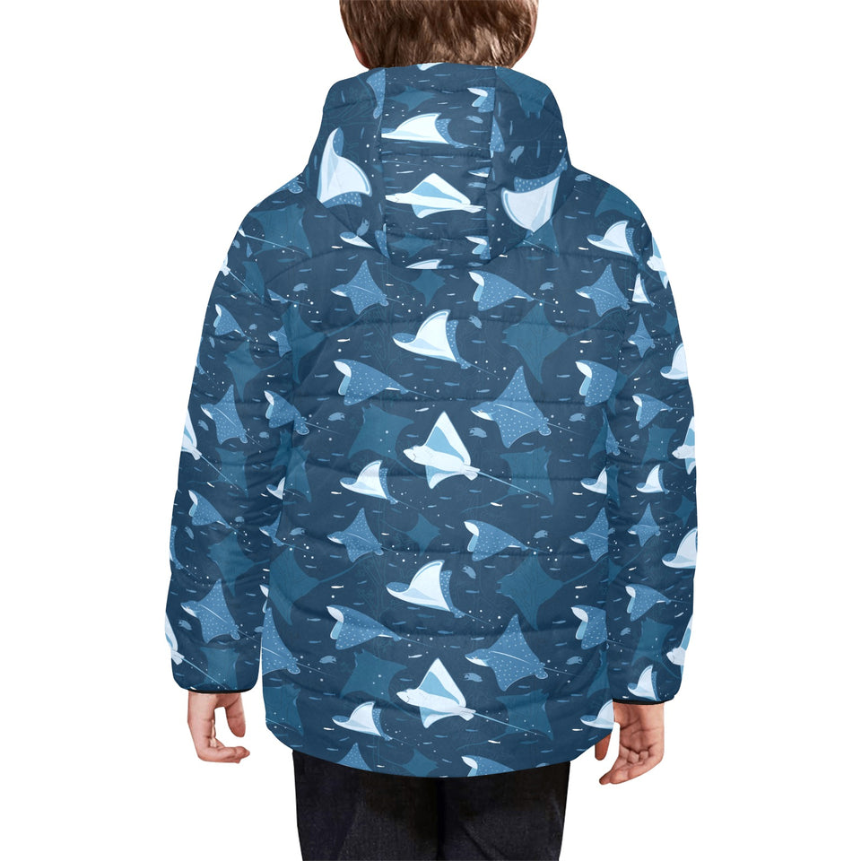 Stingray Pattern Print Design 04 Kids' Boys' Girls' Padded Hooded Jacket