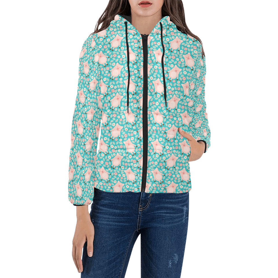 Pig Pattern Print Design 01 Women's Padded Hooded Jacket