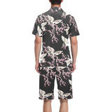 Japanese crane pink sakura pattern Men's V-Neck Short Pajama Set