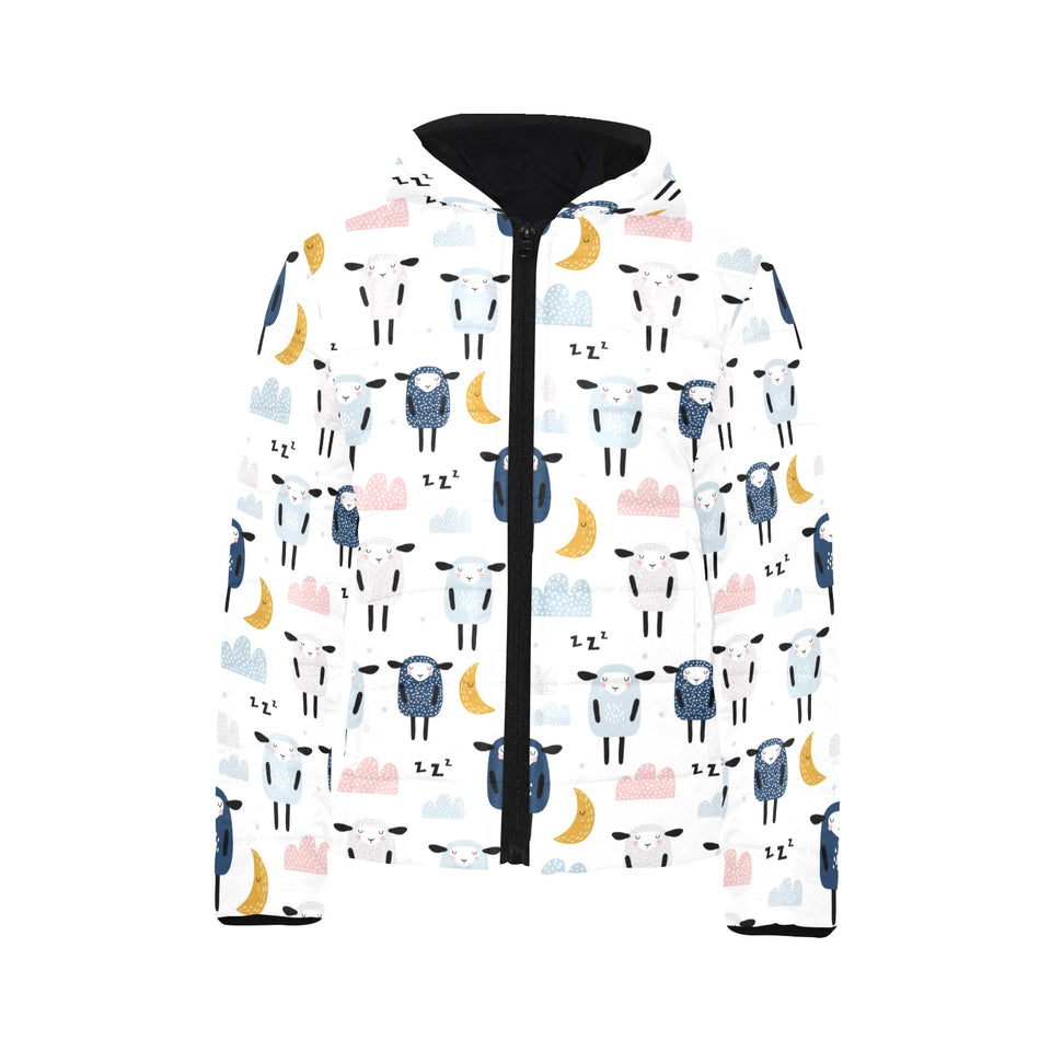 Cute sleeping sheep moon cloud pattern Kids' Boys' Girls' Padded Hooded Jacket