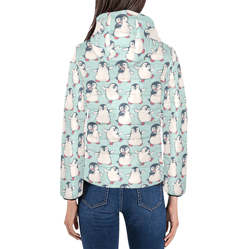 Cute Penguin pattern Women's Padded Hooded Jacket