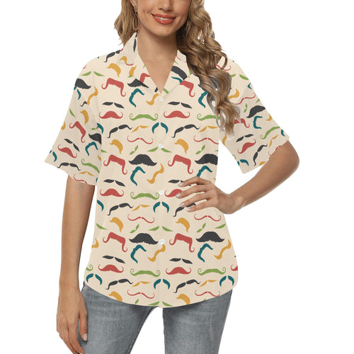 Mustache Beard Pattern Print Design 03 Women's All Over Print Hawaiian Shirt