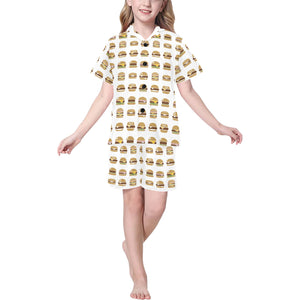 Hamburger Pattern Print Design 02 Kids' Boys' Girls' V-Neck Short Pajama Set