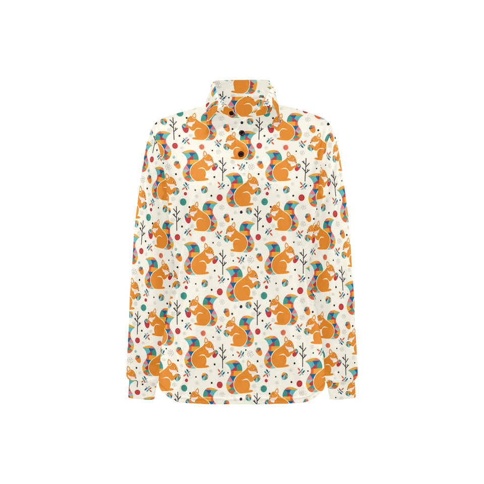 Squirrel Pattern Print Design 04 Women's Long Sleeve Polo Shirt