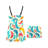 Colorful moon pattern Chest Sexy Pleated Two Piece Swim Dress