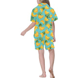 Banana Palm Leaves pattern background Kids' Boys' Girls' V-Neck Short Pajama Set