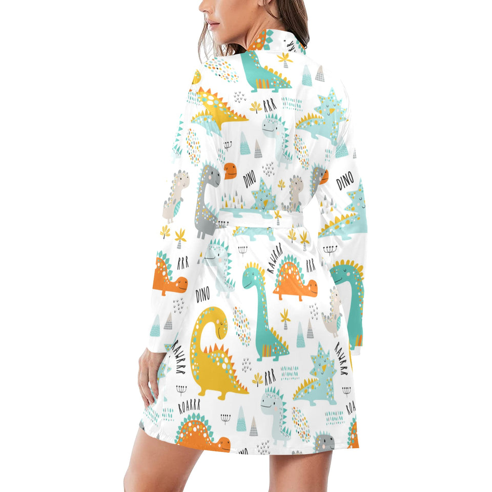 Cute funny kids dinosaurs pattern Women's Long Sleeve Belted Night Robe