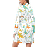 Cute funny kids dinosaurs pattern Women's Long Sleeve Belted Night Robe
