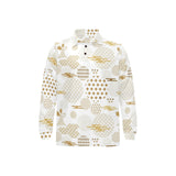 Beautiful gold japanese pattern Men's Long Sleeve Polo Shirt
