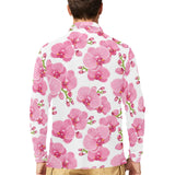 pink purple orchid pattern background Men's Long Sleeve Polo Shirt