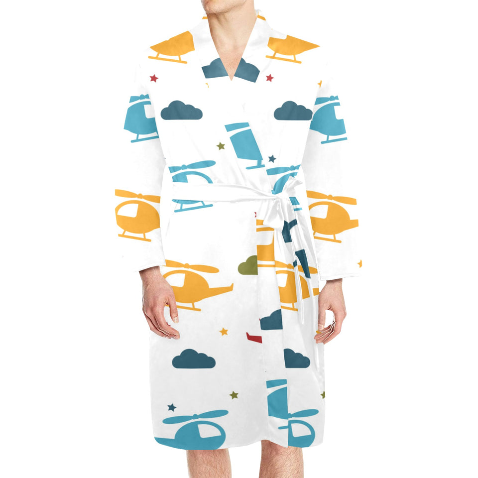 Colorful helicopter pattern Men's Long Sleeve Belted Night Robe