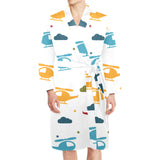 Colorful helicopter pattern Men's Long Sleeve Belted Night Robe