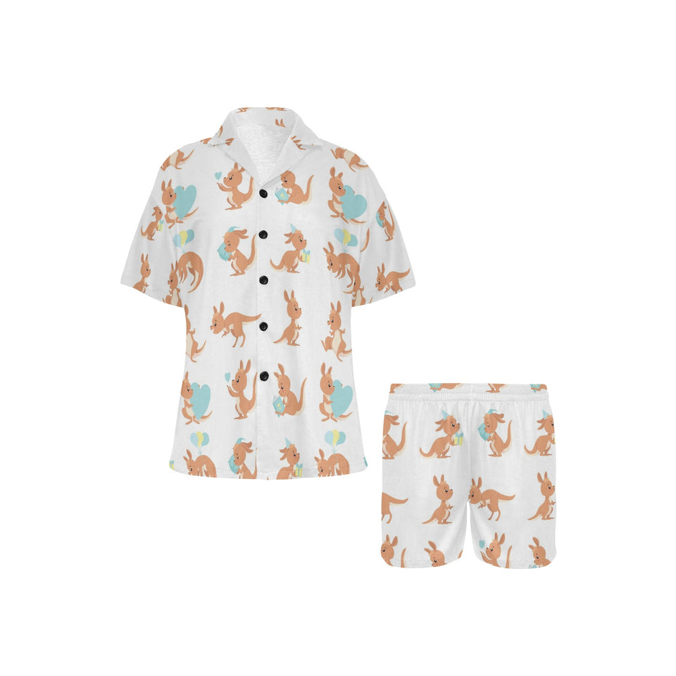 Cute Kangaroo pattern Women's V-Neck Short Pajama Set