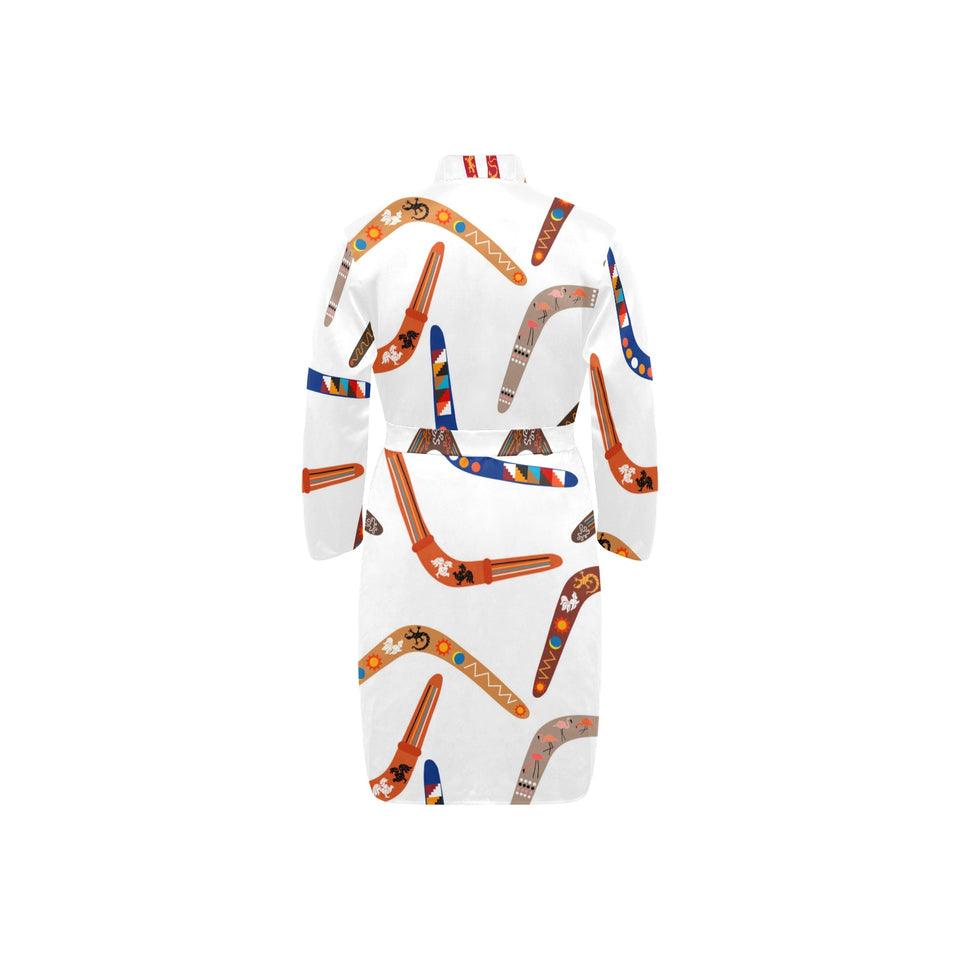 Boomerang Australian aboriginal ornament pattern Men's Long Sleeve Belted Night Robe