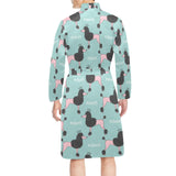 poodle dog green background Men's Long Sleeve Belted Night Robe