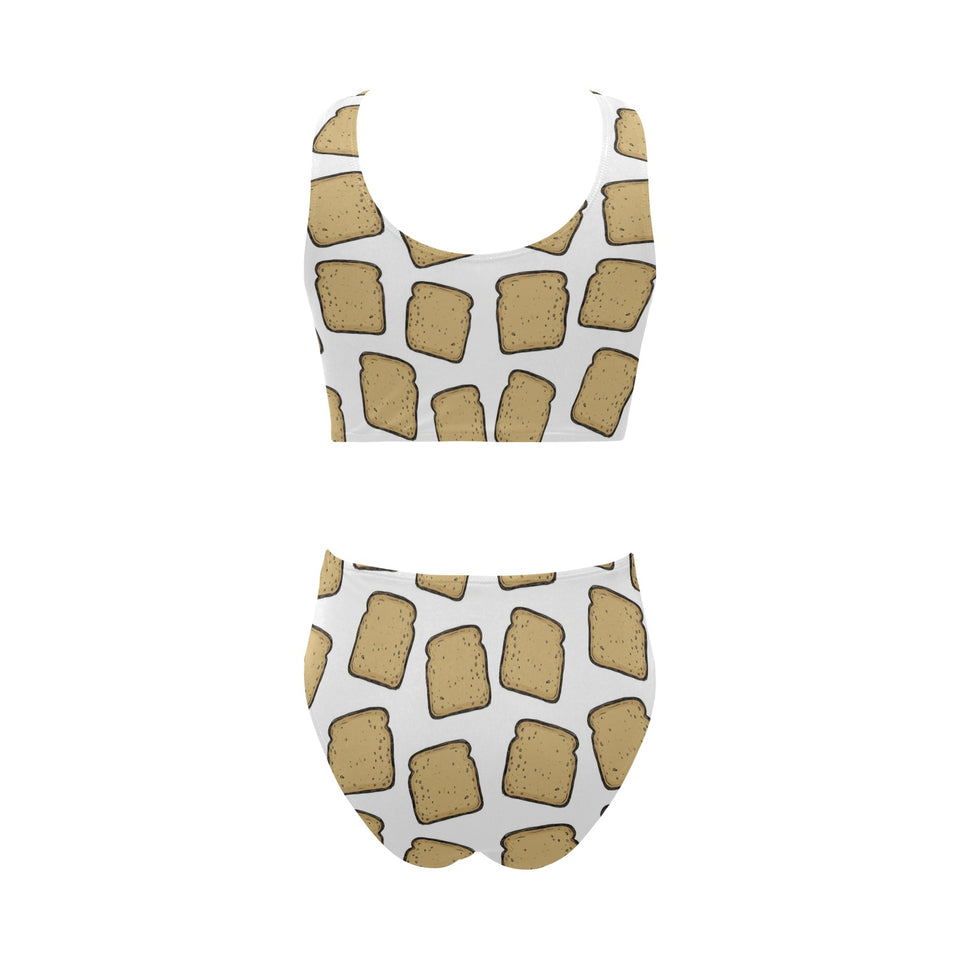 Bread Toast Pattern Print Design 03 Chest Bowknot High Waisted Bikini Swimsuit