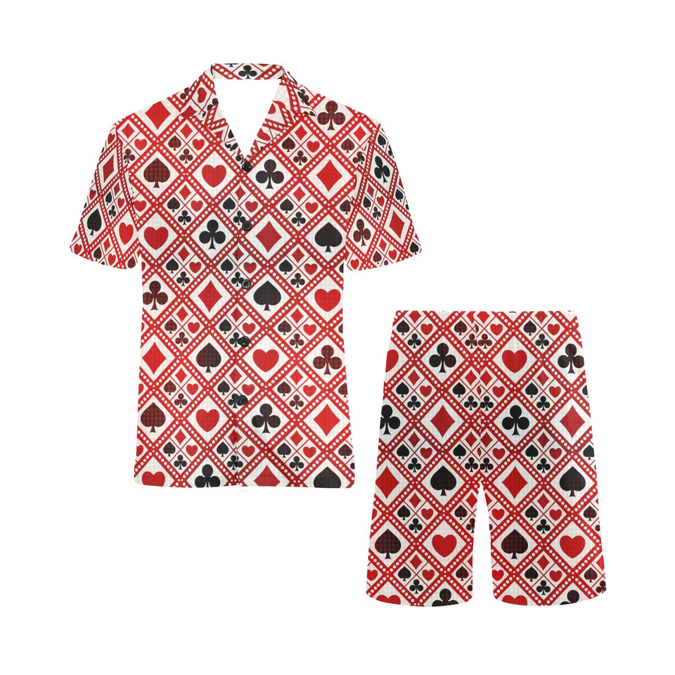 Casino Cards Suits Pattern Print Design 03 Men's V-Neck Short Pajama Set