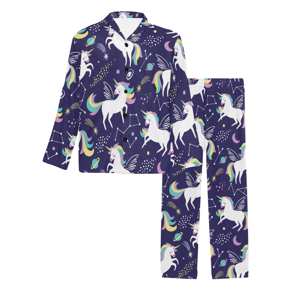 Hand drawn cute unicorn star planet Men's Long Pajama Set
