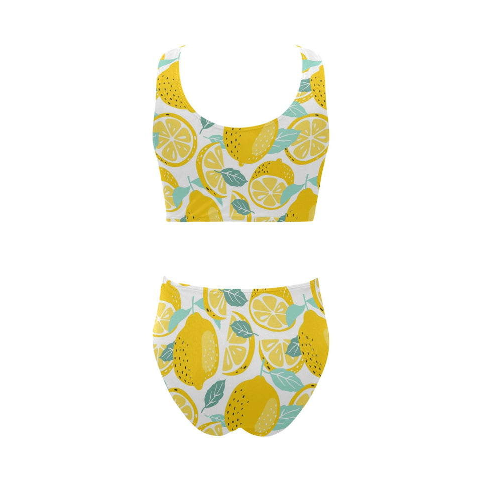 lemon design pattern Chest Bowknot High Waisted Bikini Swimsuit