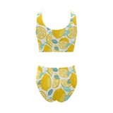 lemon design pattern Chest Bowknot High Waisted Bikini Swimsuit