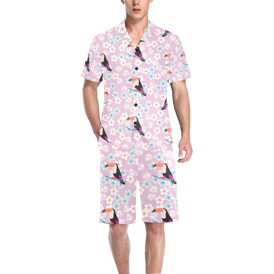 Beautiful toucan flower leaves Men's V-Neck Short Pajama Set