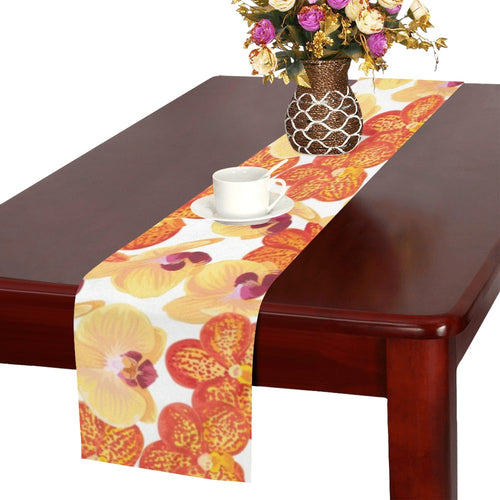 Orange yellow orchid flower pattern background Table Runner