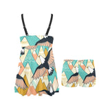 Eagle Pattern Print Design 02 Chest Sexy Pleated Two Piece Swim Dress