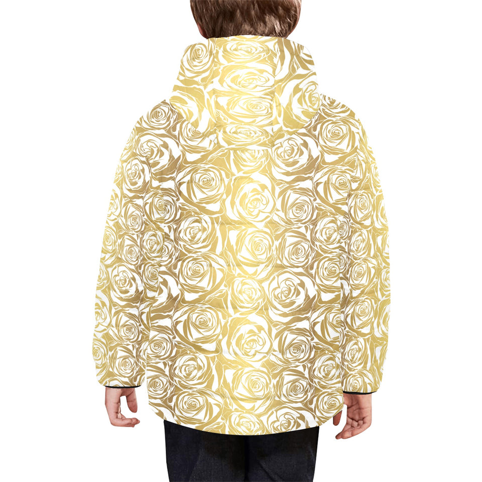 Rose Pattern Print Design 05 Kids' Boys' Girls' Padded Hooded Jacket