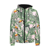 Toucan tropical green jungle palm pattern Men's Padded Hooded Jacket
