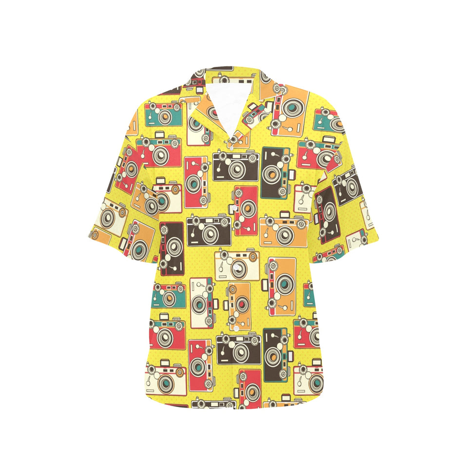 Camera Pattern Print Design 02 Women's All Over Print Hawaiian Shirt