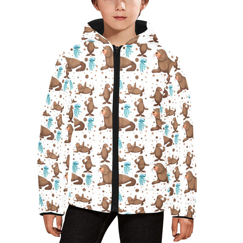 sea lion Seals jellyfish pattern Kids' Boys' Girls' Padded Hooded Jacket